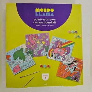 Mondo Llama Canvas Board Kit Makes 4 Paintings Dolphin Mermaid Unicorn Super Gir